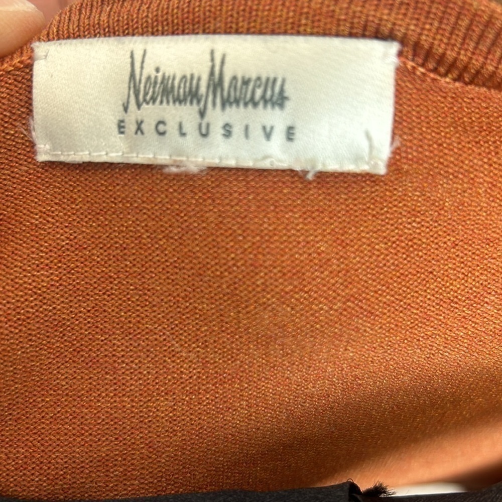 Silk Neiman Marcus Exclusive Crewneck Sweater with Bead Detail Burnt Orange - Picture 4 of 7